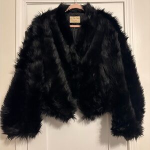 We the Free, Free People Black Fur cropped Jacket size XL
